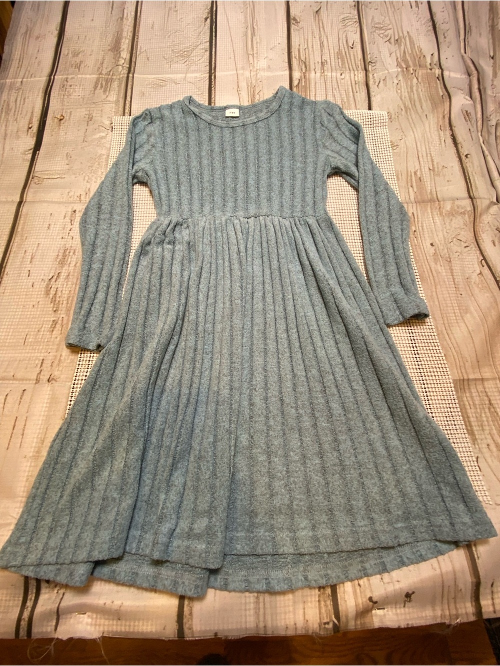 Kids Long-Sleeve Knit Dress - Light Blue Sz-7/8